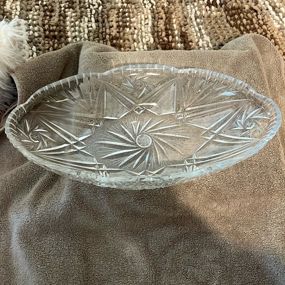 Other - Oval cut glass serving dish 13” 6.50” 2.75” vintage perfect condition air bubble